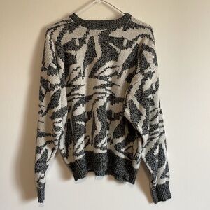 VTG 90s Grandpa Sweater Large Abstract Gray White Crewneck Knit Casual RAF 3D